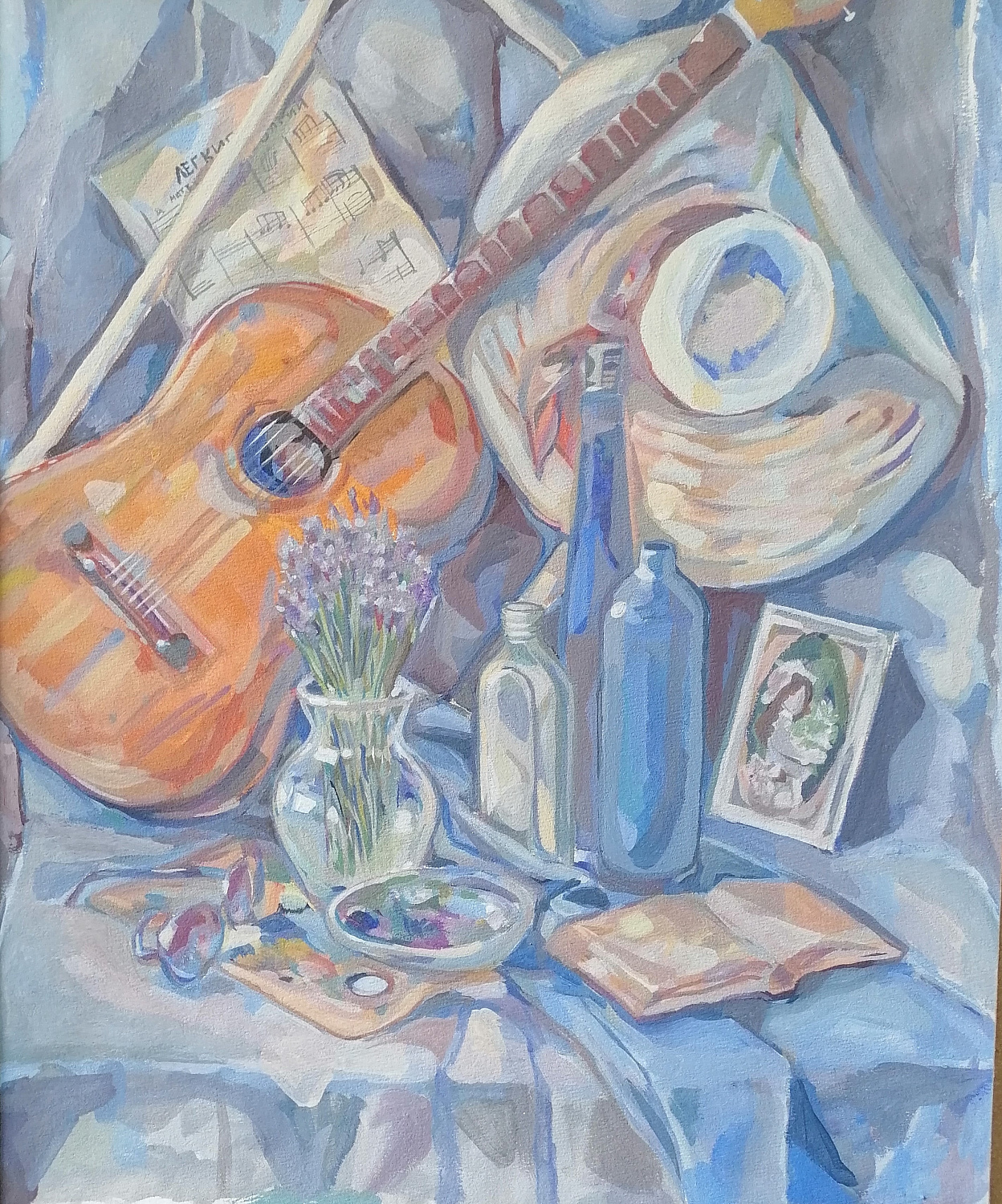 Суворова Алина, 16 лет. "Натюрморт с гитарой ", бумага, акварель, 2016 г.  Преподаватель Хван Д.Г.