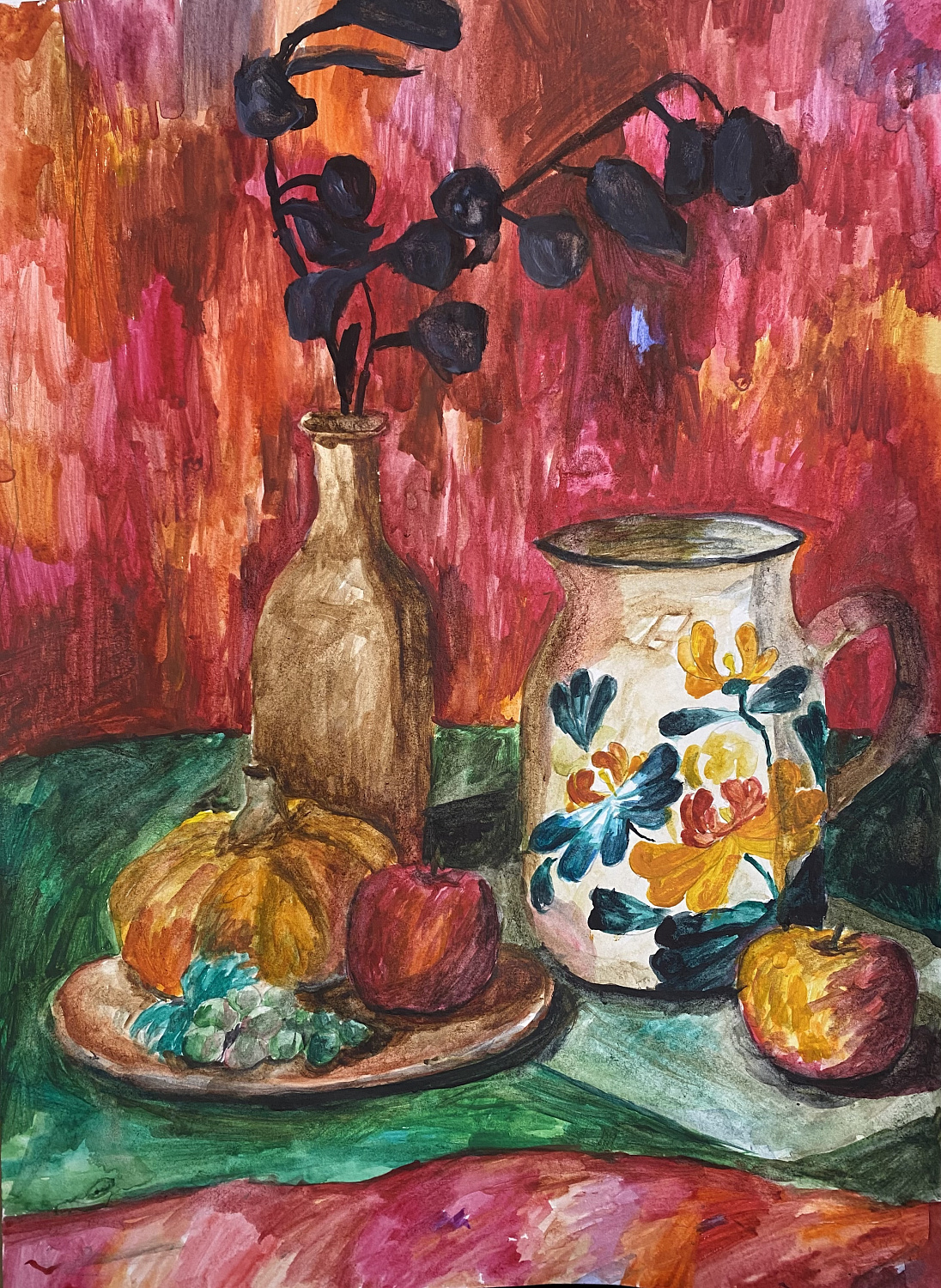 Булкин Андрей, 12 лет. Натюрморт с тыквой, бумага, акварель. Преподаватель Надагурова Ю.В.