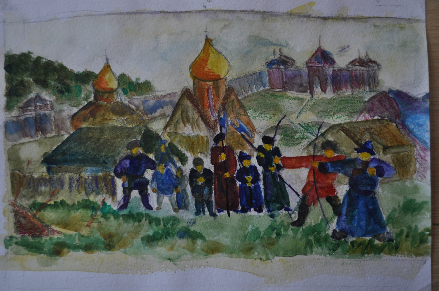 Новиков Максим. 12 лет. Соревнование, бумага, акварель. Преподаватель. Поспелова В. А