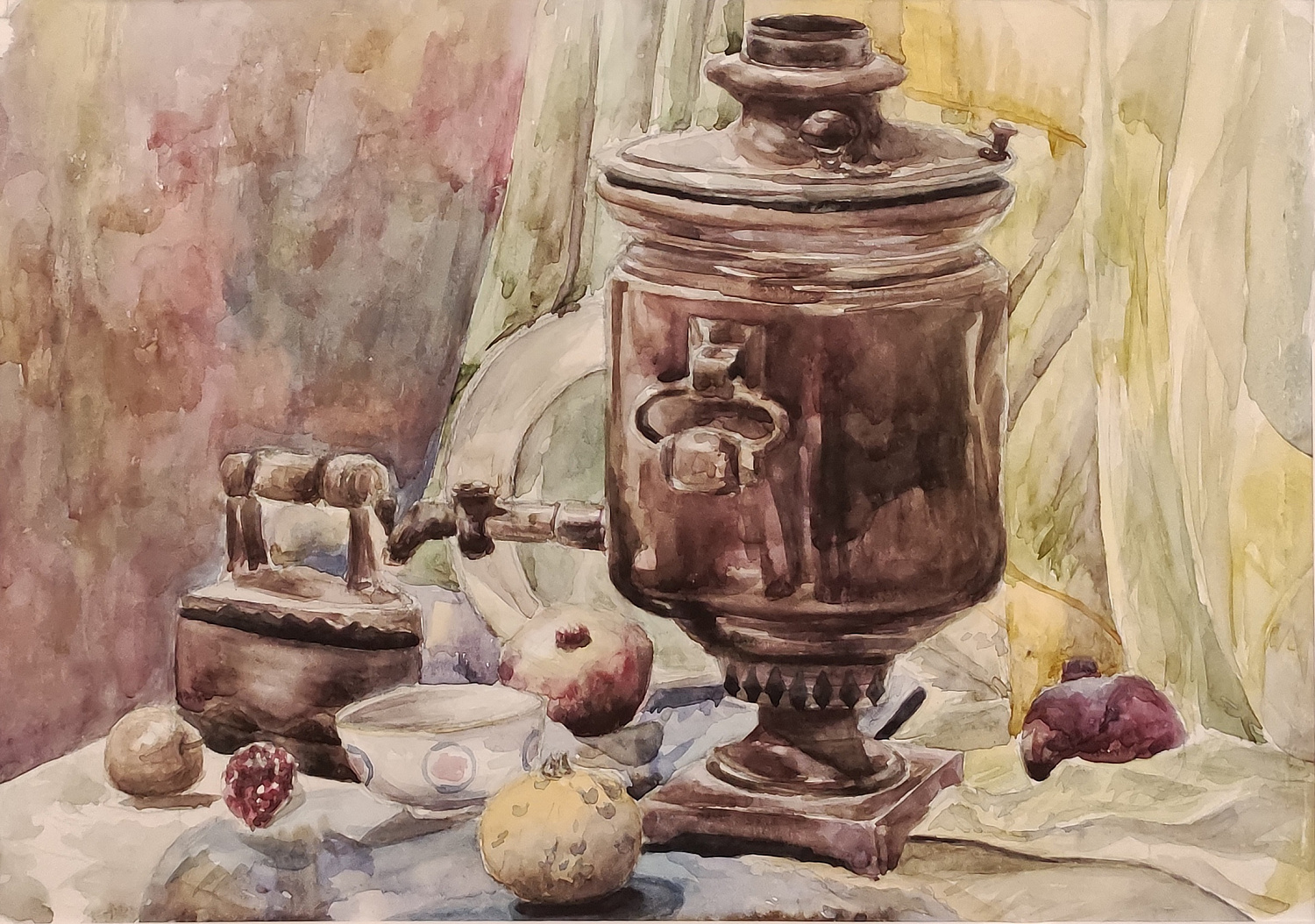 Аюшеева Сэсэг, 17 л., Натюрморт с самоваром, бум., акварель. Преподаватель Че И.Г.