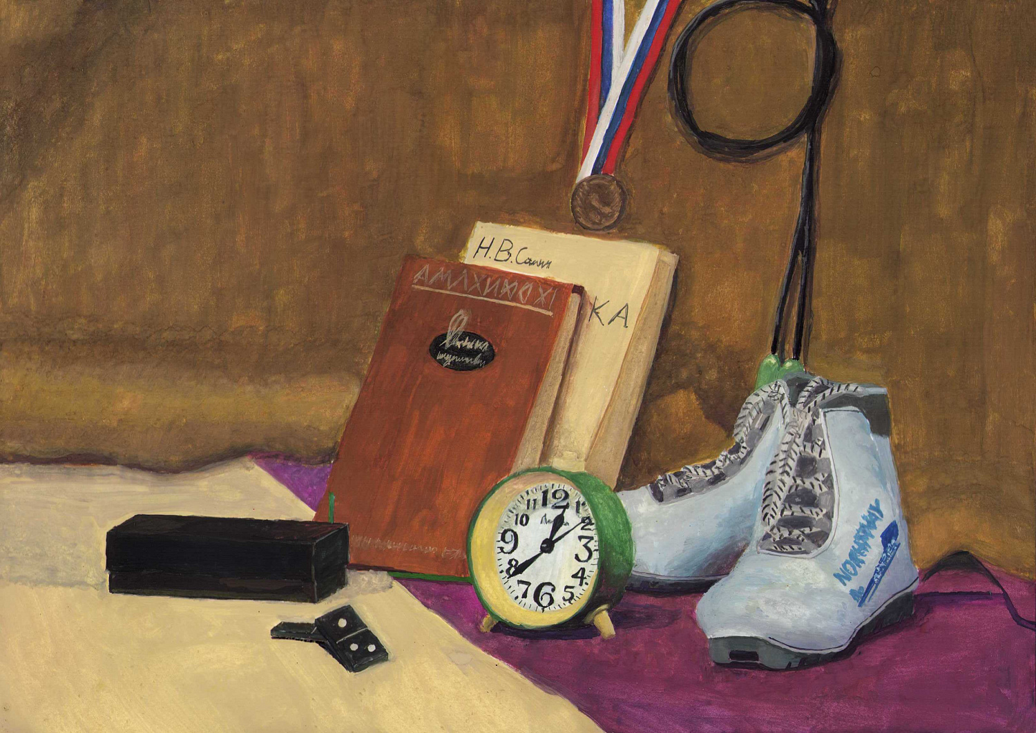 Таряшинов Виктор, 17 л. Натюрморт Спортивный, бум., гуашь, 2025 г. Преподаватель Ульзутуева А.А.