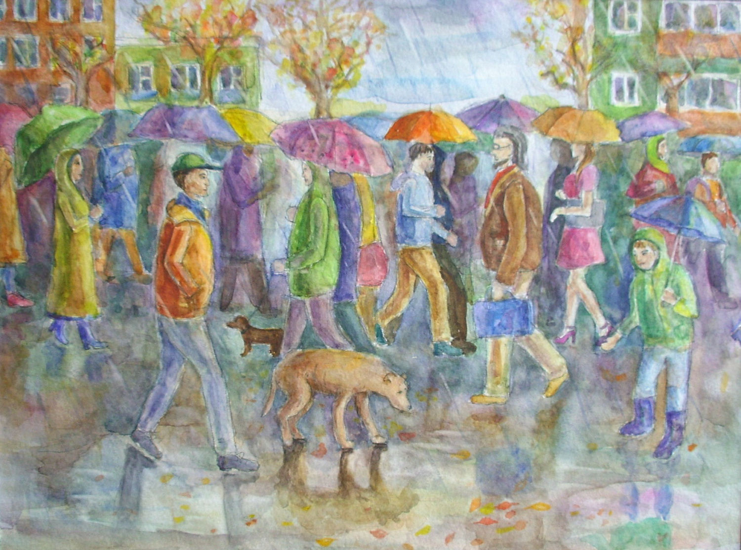 Кустова Екатерина, 14 лет. Улан-Удэ осенний, бумага, акварель. Преподаватель Борисова Е.С