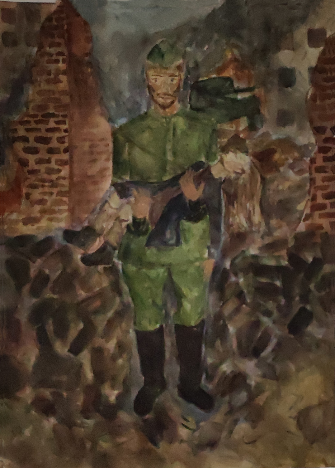 Дармаева Сойжина, 12 лет, Защитник Отечества, бумага , акварель. 2025 г. Преподаватель Ульзутуева А.А.