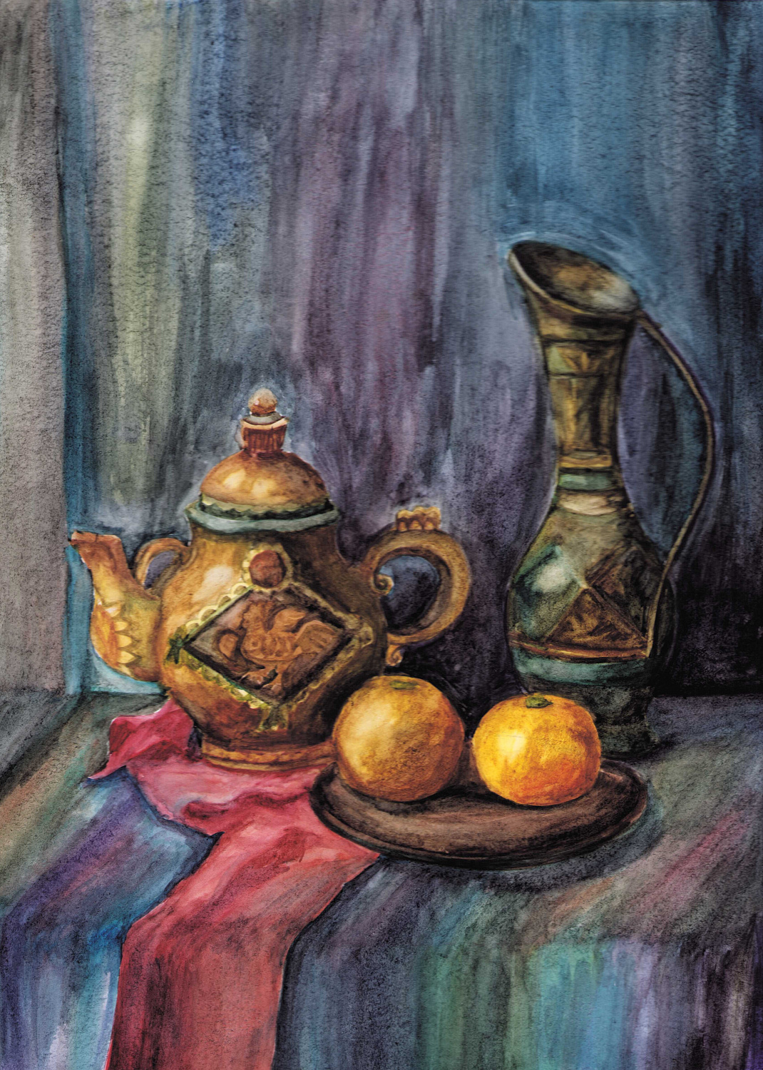 Балык Мария, 13 лет, "Натюрморт с тремя предметами", бумага, акварель, 2023 г. Преподаватель Гармаева С.Ю.