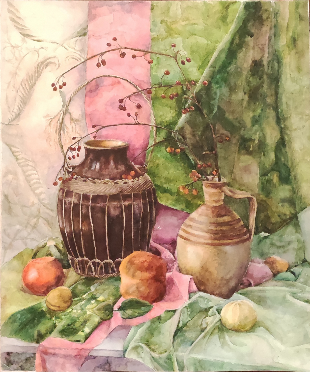 Упхонова Татьяна, 14 лет. Натюрморт с гранатом, бумага, акварель, 2011 г. преподаватель Борисова Е.С.