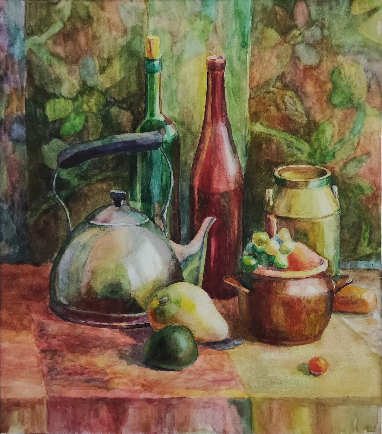 Ванчикова Алла, 15 л., Натюрморт с чайником, бум., акварель, 2013 г. Преподаватель Поспелова В.А..