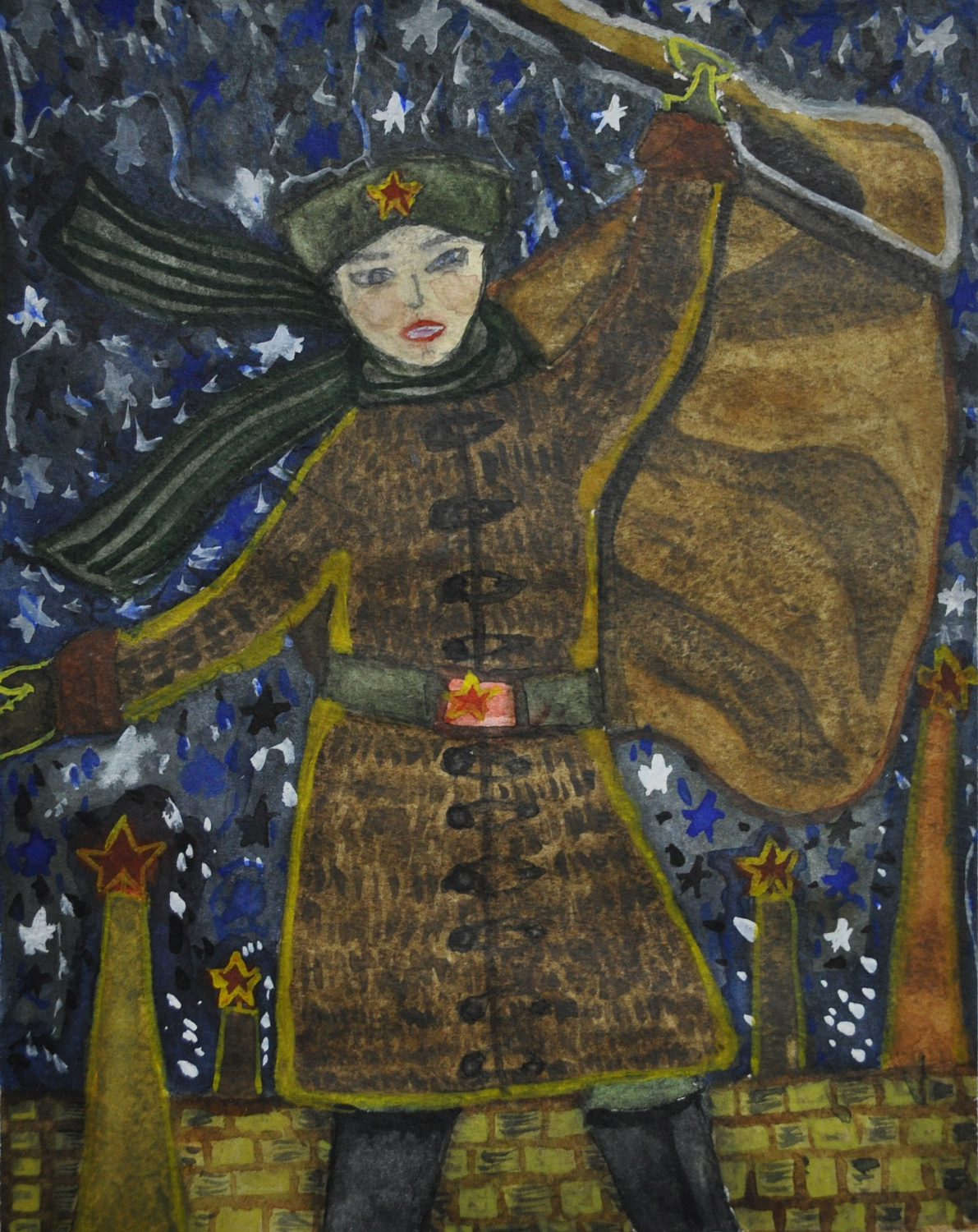 Марактаева Саяна, 11 лет. Победа! бумага, гуашь, 2007 г. Преподаватель Жанчипова