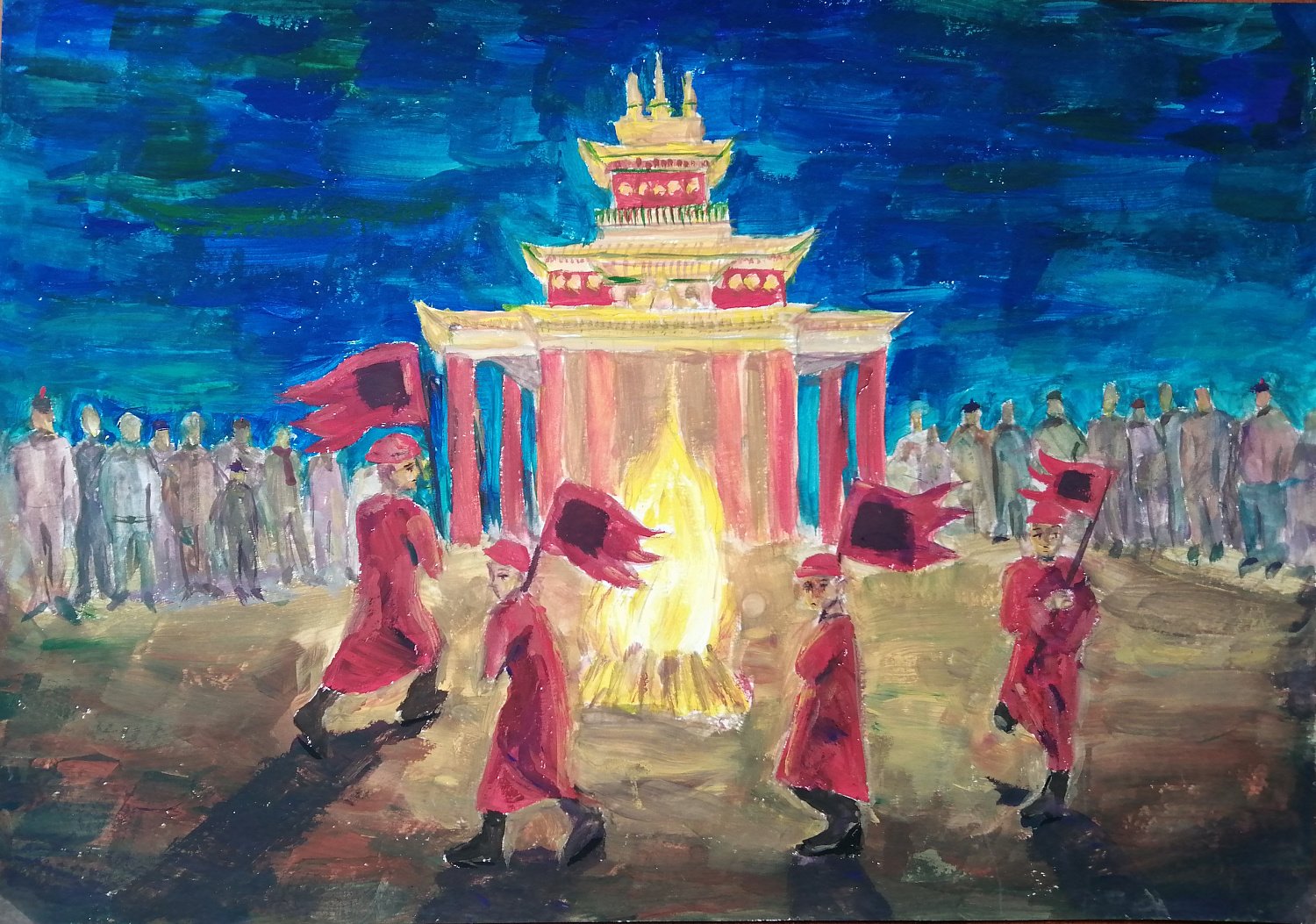 Чемитова Арина, 15 л., Дугжууба, очищение огнём, бум., гуашь, 2019 г. Преподаватель Ульзутуева А.А
